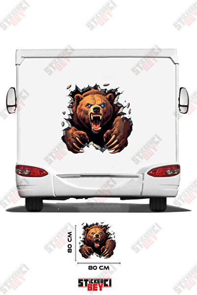 STİCKERCI BEY Caravan Sticker Covering with the Image of a Bear Coming Out of...