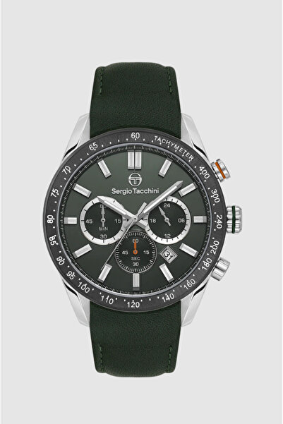 Sergio Tacchini St.1.10441-4 Tachymeter Leather Band Functions Active Green C...