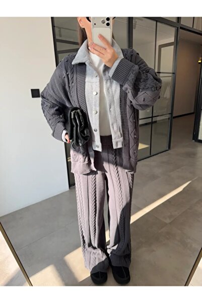 Lavanta Tekstil Shirt Detailed Knitwear Cardigan Pants Set