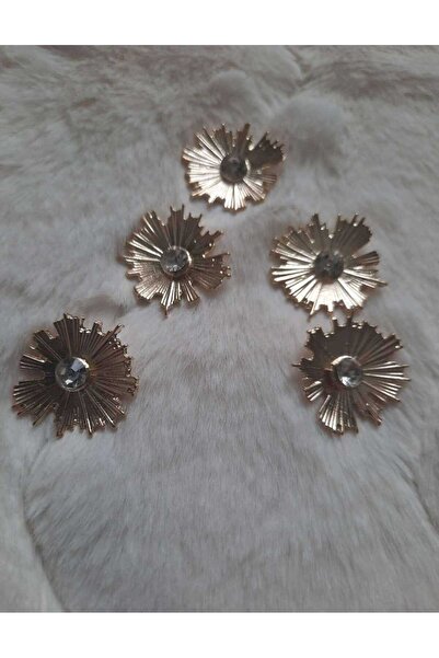 beyna aksesuar Crystal Stone 2.5 cm Gold Plated Metal Button 1 Pack 5 Pieces