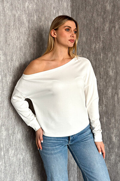 ModaPlaza Women's Boat Neck Shoulder Dropped Long Sleeve Blouse 22185