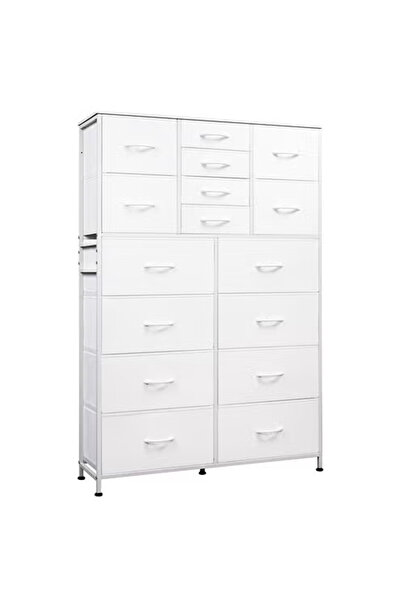 KEKE 16-Drawer Fabric Storage Cabinet, Large Bedroom Organizer, White Fabric ...
