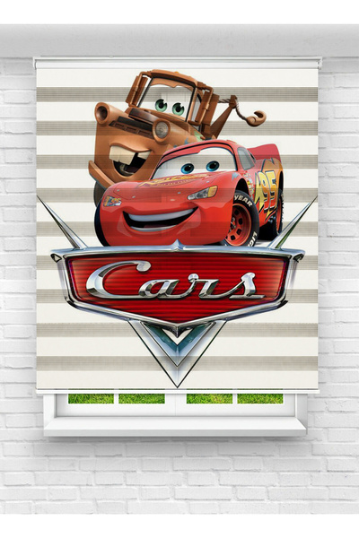 akel collection Baskılı Zebra Stor Perde Çocuk Odası İçin Kırmızı Yarış Araba...