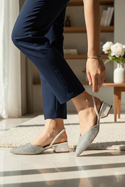 DİVOLYA Taylor White Stone Look (4 cm) Pointed Toe Heeled Shoes