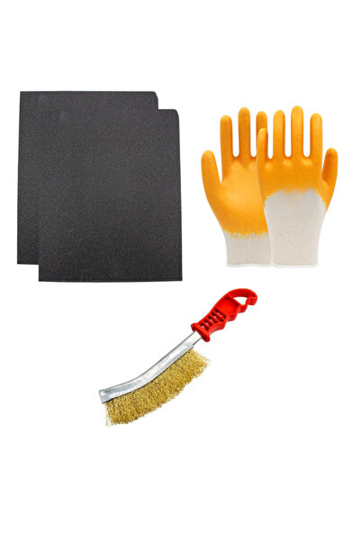 ÜMİTAVM Pas Temizleme Seti | Tel Fırça + 180-220 Kum Zımpara + Eldiven | Demi...