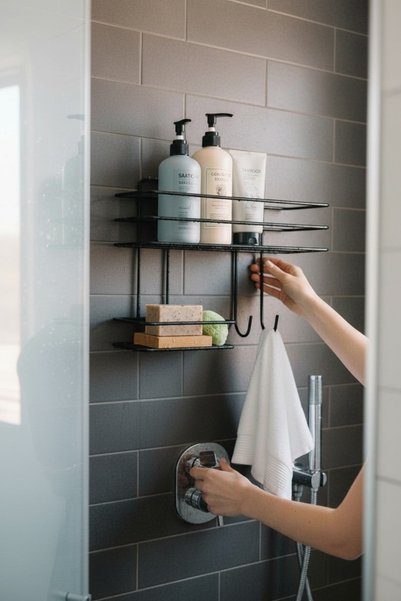 VİE HOUSE Adhesive Bathroom Shelf Shampoo Holder Solid Soap Holder Hanging Bathroom Organizer Rack Organizer