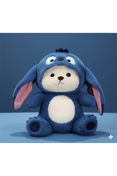ZİVENTA Stitch Kostümlü Küçük Sevimli Ayı Peluş Bebek Oyuncak Kıyafetli Kapüş...