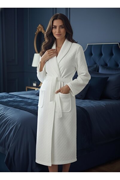 BLACKMORE Women's Ecru Cotton Quilted Maternity Dressing Gown