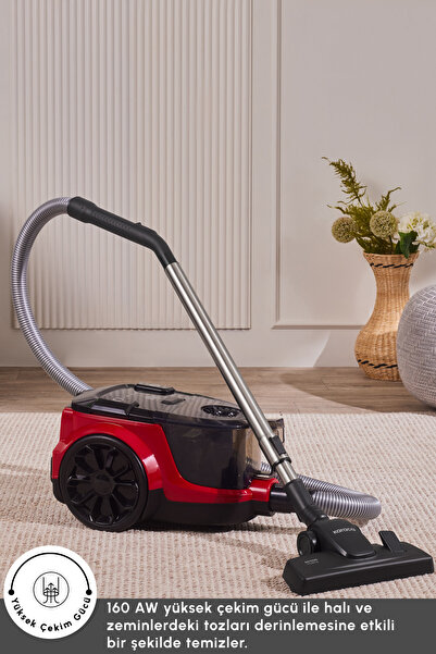 Karaca Vantuz Action Force X10 2 Lt Toz Torbasız Hazneli Elektrikli Süpürge Cherry Red 899 W