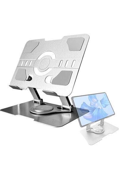 The Bros Adjustable Laptop Stand with Flexible Rotating Base Metal Riser Fold...