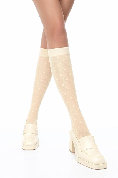 Penti Women's Cream Color Aurora Tulle Polka Dot Patterned Knee Socks
