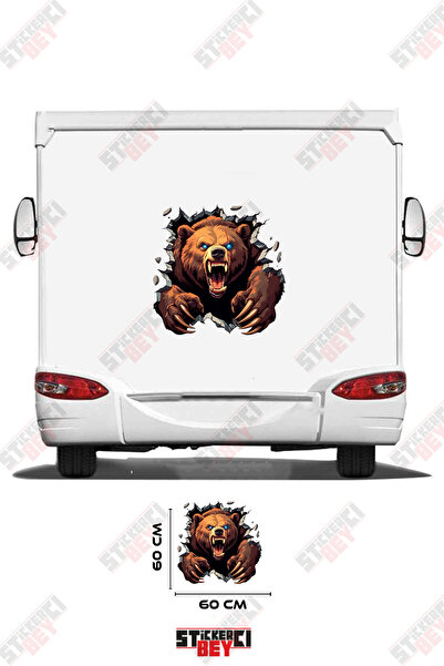 STİCKERCI BEY Caravan Sticker Covering with the Image of a Bear Coming Out of...