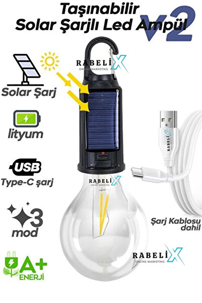 Rabelix Online Marketing Taşınabilir Güneş Enerjili ve Şarjlı 3 Modlu Askılı ...