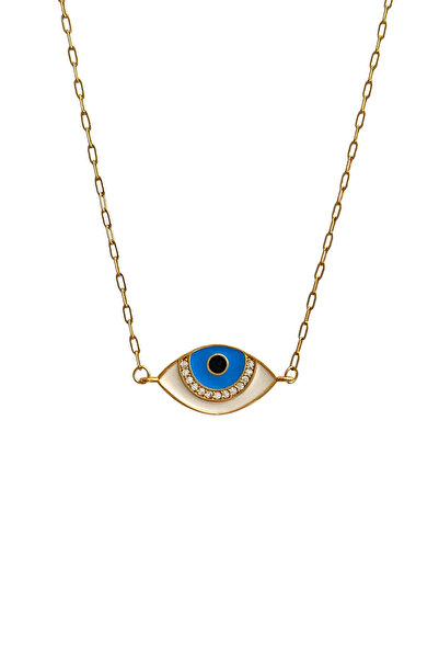 Bonnjerra Jewellery Çelik Basic Zincir Kırmızı Mineli Zirkon Taşlı Göz Kolye