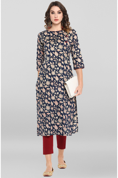 IndHeritage Premium cotton 2pc kurti set - Dark blue cotton women's kurta set...