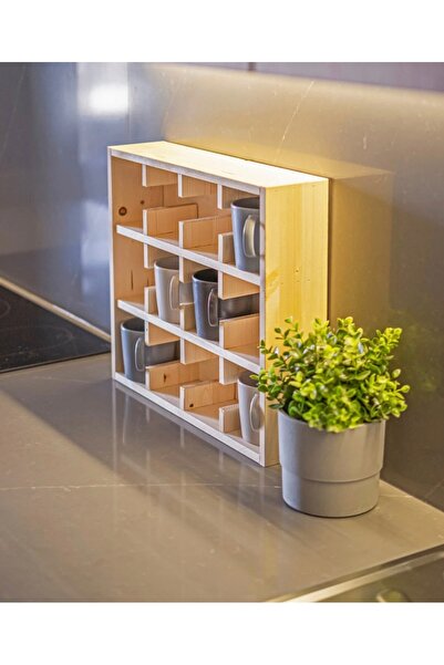 medefahsap Medef Ahşap Dekoratif ahşap kupa bardak rafı 12li