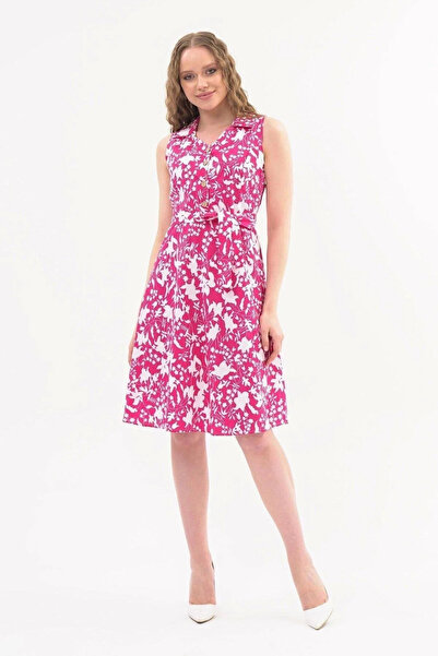 Zeta Group Rochie midi elegantă, cu guler, cu nasturi, cu model, pentru femei...