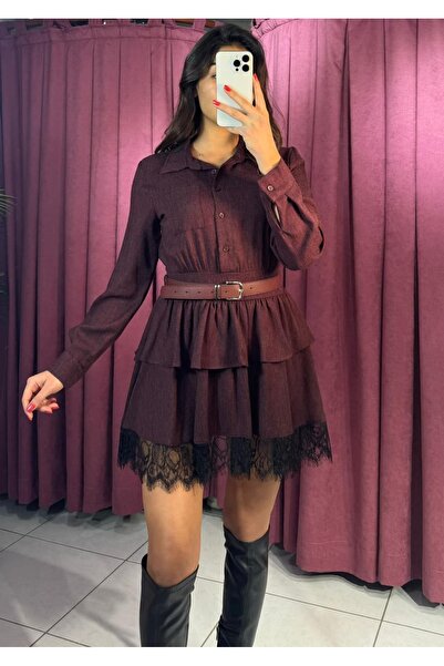 inci bayan giyim dantelă DETALIATĂ ROCHIE guler de cămașă