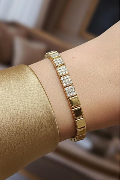 Valmont Accessories 14K Altın Renkli Dikdörtgen Taşlı Kadın Bileklik 17 cm + ...