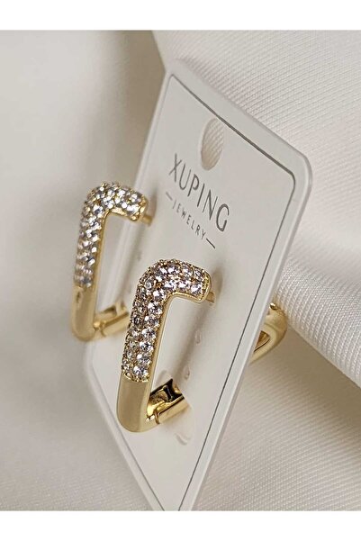 ZÜLİSCH Steel Earrings with Gold Zircon Stone Triangle Model Stainless