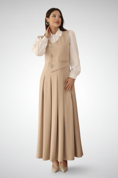 Asya Karen Liva Stone Embroidered Shirt Detailed Dress