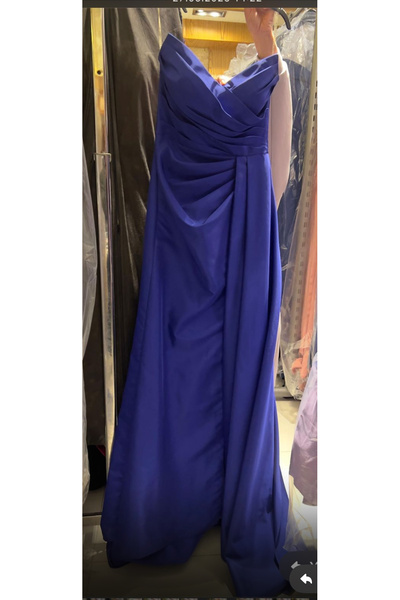 Butik Straplez Saks mavi abiye