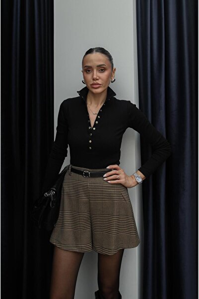 Havoş Black Darin Collar Snap-Button Blouse