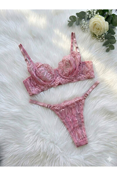 Biraltı Moda Set de lenjerie intimă cu sutien cu armătură și dantelă