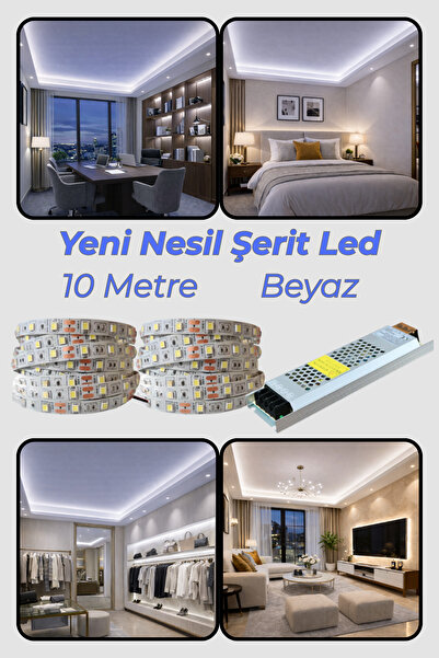 ga gözde aydınlatma Yeni Nesil Şerit Led Seti ◆ 10 Metre Beyaz Led + 12.5 Amp...