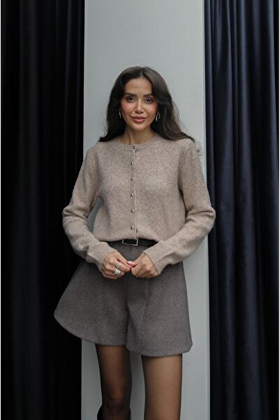 Havoş Beige Manche Gold Buttoned Cardigan