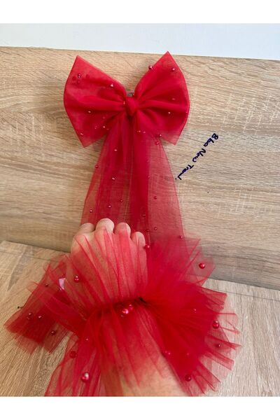 BBA TULLE STORE طقم من قطعتين، قفازات العروس + مشبك فيونكة مزين بالخرز للعروس...