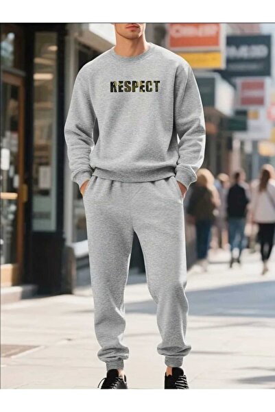 tkn your style Men's Bottom Top Set Resbeck Printed Design Crew Neck Sweatshirt