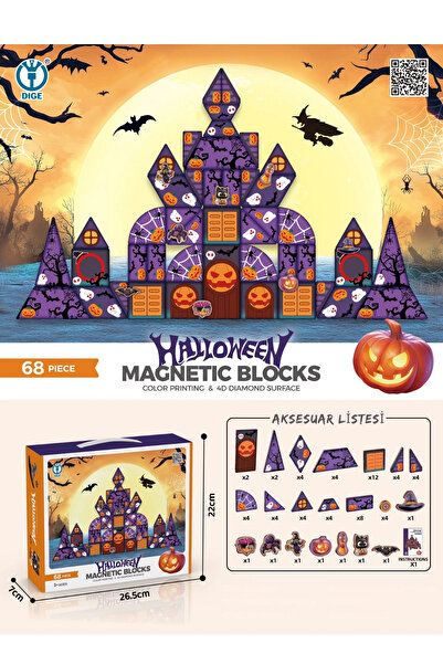YILDIRIM OYUNCAK Oyuncak Halloween Cadılar Bayramı Manyetik Puzzle Block 68 P...