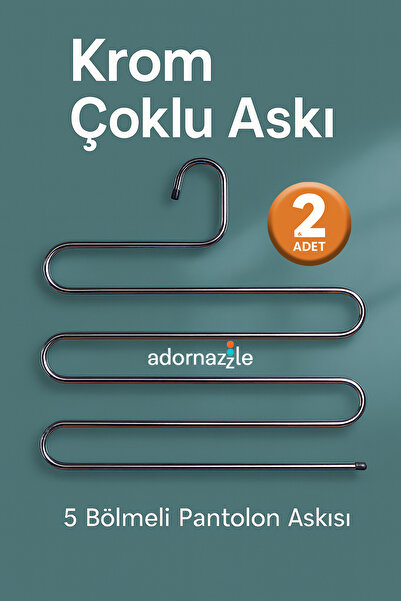 adornazzle 2 Adet Krom Çoklu Askı, 5 Bölmeli Pantolon Askısı, Metal Askılık, ...