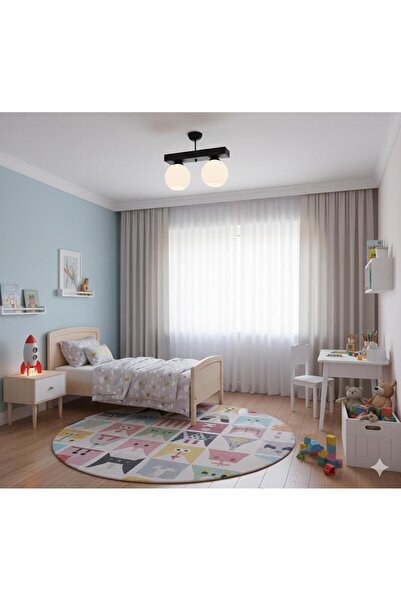 BİAVİZE 2 Lİ BEYAZ TOP CAMLI SİYAH KROMLU MODERN AVİZE