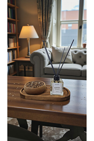 COCOS CANDLES Ahşap Tabakta Kahve Çekirdekli Kahve Kokulu Doğal Soya Mum (12 ...