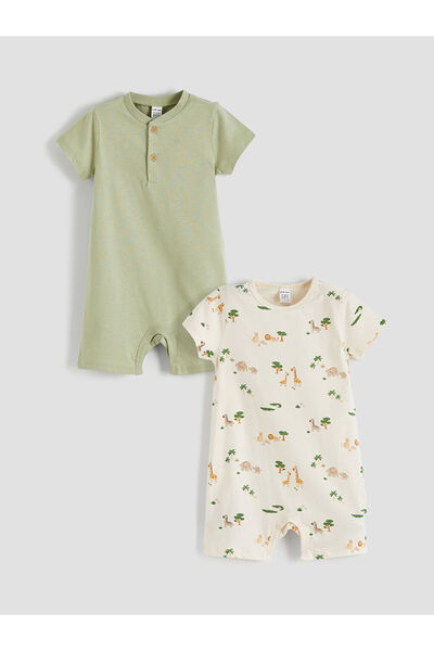 LC Waikiki Green Green Printed Baby Boy Jumpsuit 2-Pack