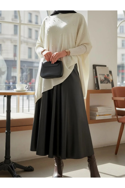 timur örme İncili Triko Panço - Ekru