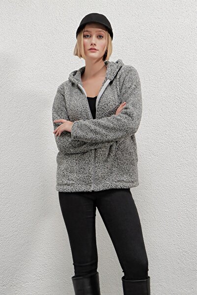 Yasmy Collection Women's Welsoft Flexible Fabric Gray Plush Soft Front Zipper...