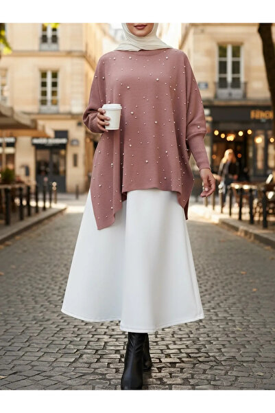 timur örme İncili Triko Panço - Gül Kurusu