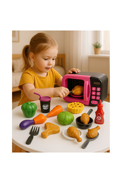 LEAN Cuptor cu Microunde de Jucarie pentru Copii cu Rotatie 360°, Lumini si S...