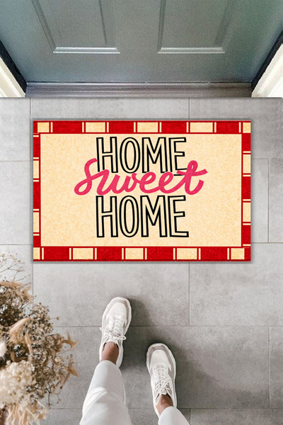 Rugmood Covoraș modern cu imprimare digitală - roșu, bej Home Sweet Home - Co...