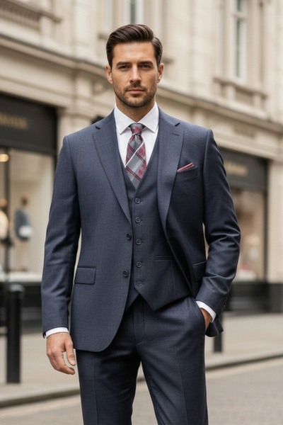 NAZEF Slim Fit Mono Collar 80% Wool Blended Winter Vest Set Piece Suit