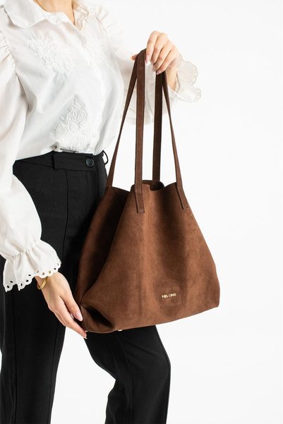 PIEL LINO Women's Genuine Leather and Suede Leather Shoulder Bag Pl017 Brown