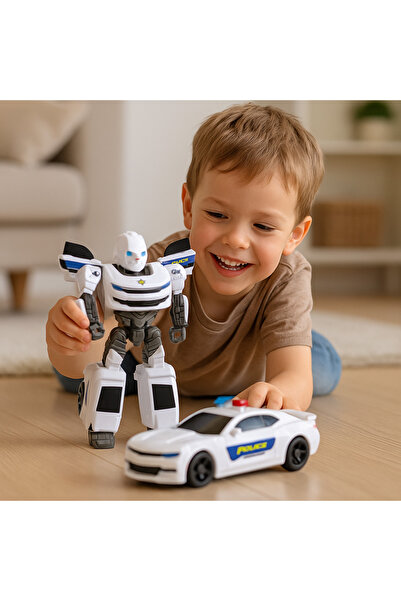 LEAN Auto-Robot Masina de Politie 2in1 cu Transformare, Alb