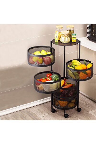 BUNCA منظم دوار وسلة فواكه وخضروات بعجلات – رف تخزين متحرك متعدد الطبقات للمطبخ