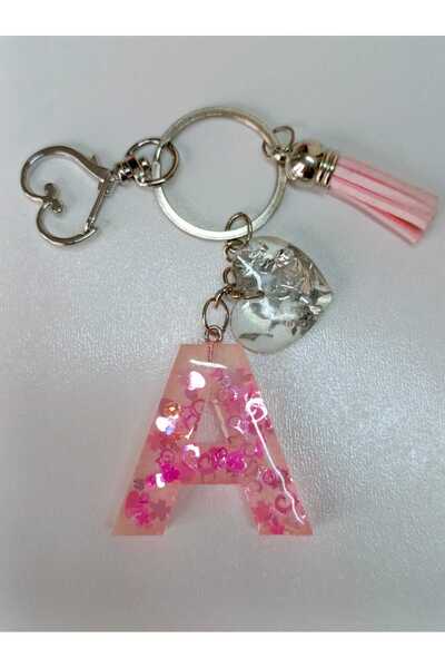 demirbasavm حلقة مفاتيح مصنوعة يدويًا من الإيبوكسي على شكل حرف A (يتوفر كل حرف)