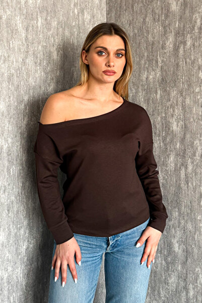 ModaPlaza Women's Boat Neck Shoulder Dropped Long Sleeve Blouse 22185