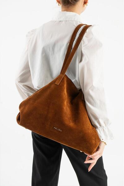 PIEL LINO KADIN HAKİKİ DERİ VE SÜET DERİ OMUZ ÇANTA PL017 TABA