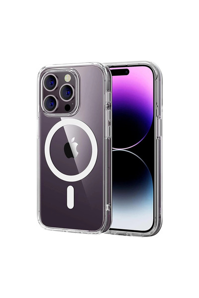 Twin Store غطاء ماج سيف شفاف صلب لهاتف آيفون 15 - شفاف